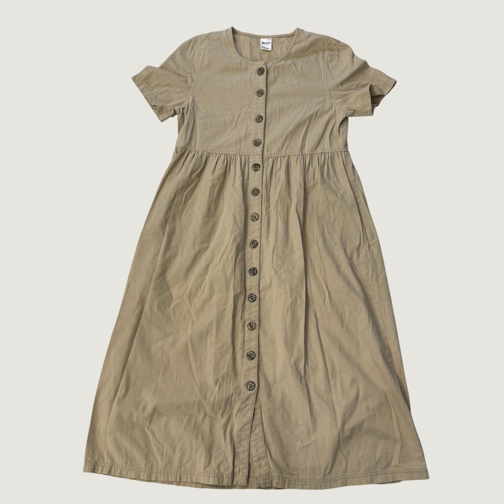 Blair Womens Khaki Tan 100% Cotton Button Front Empire Waist Midi Dress Small